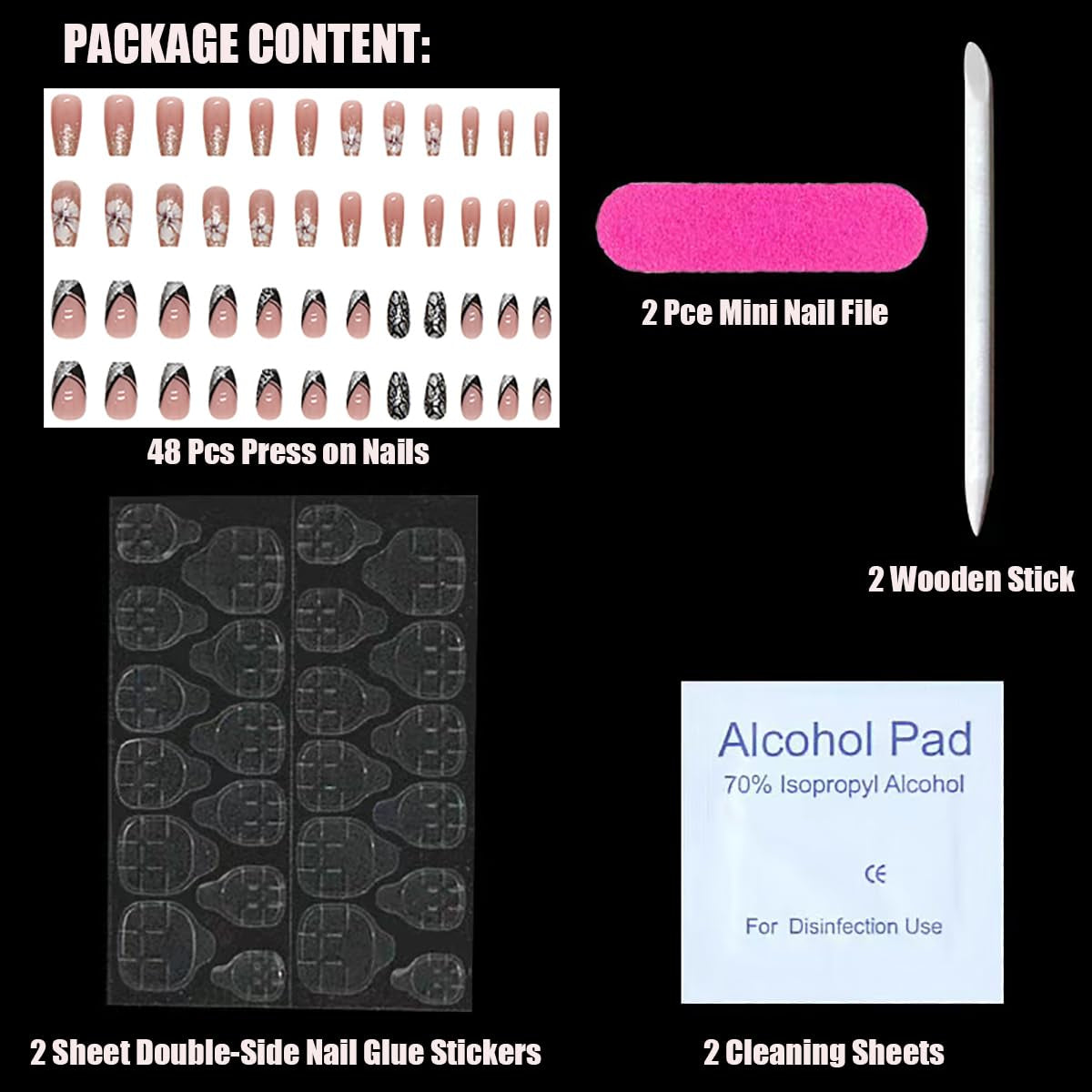 Ongles artificiels à paillettes naturelles, à pression courte, en acrylique, auto-adhésifs, pour femmes et filles, accessoires de Nail Art, 48 pièces