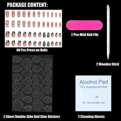 Ongles artificiels à paillettes naturelles, à pression courte, en acrylique, auto-adhésifs, pour femmes et filles, accessoires de Nail Art, 48 pièces