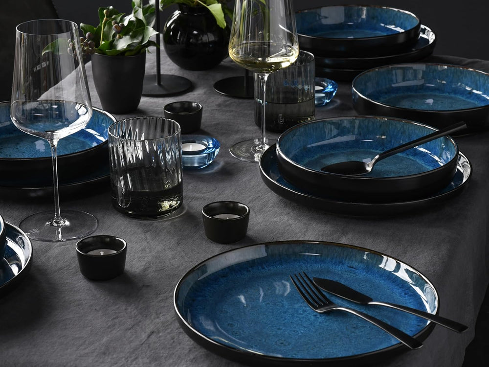 CreaTable, 20149, Nordic Fjord Blue Series, service de table 16 pièces pour 4 personnes, service combiné en porcelaine, passe au lave-vaisselle et au micro-ondes, fabrication de qualité
