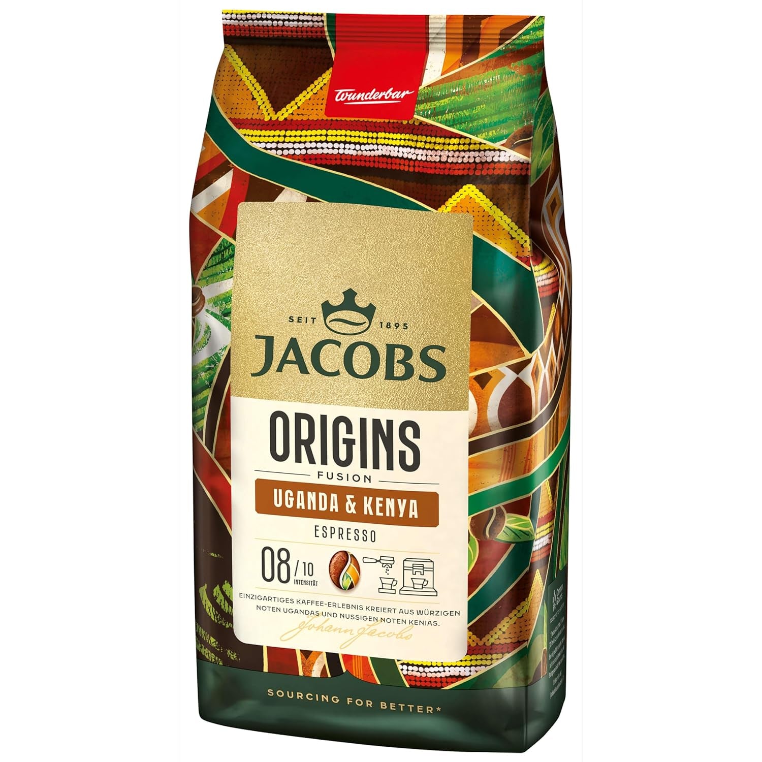 Café en grains Jacobs Origins Ouganda et Kenya, expresso corsé avec une note épicée, force 8/10, grains de café entiers, 1 kg