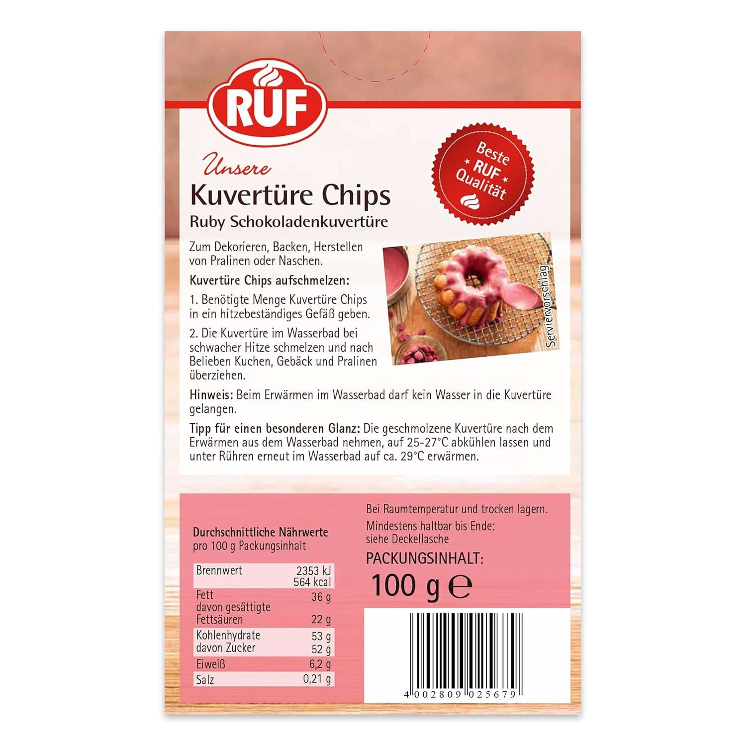 RUF Couverture Chips Ruby, 100 grammes Glaçages et Décor Naty Shop