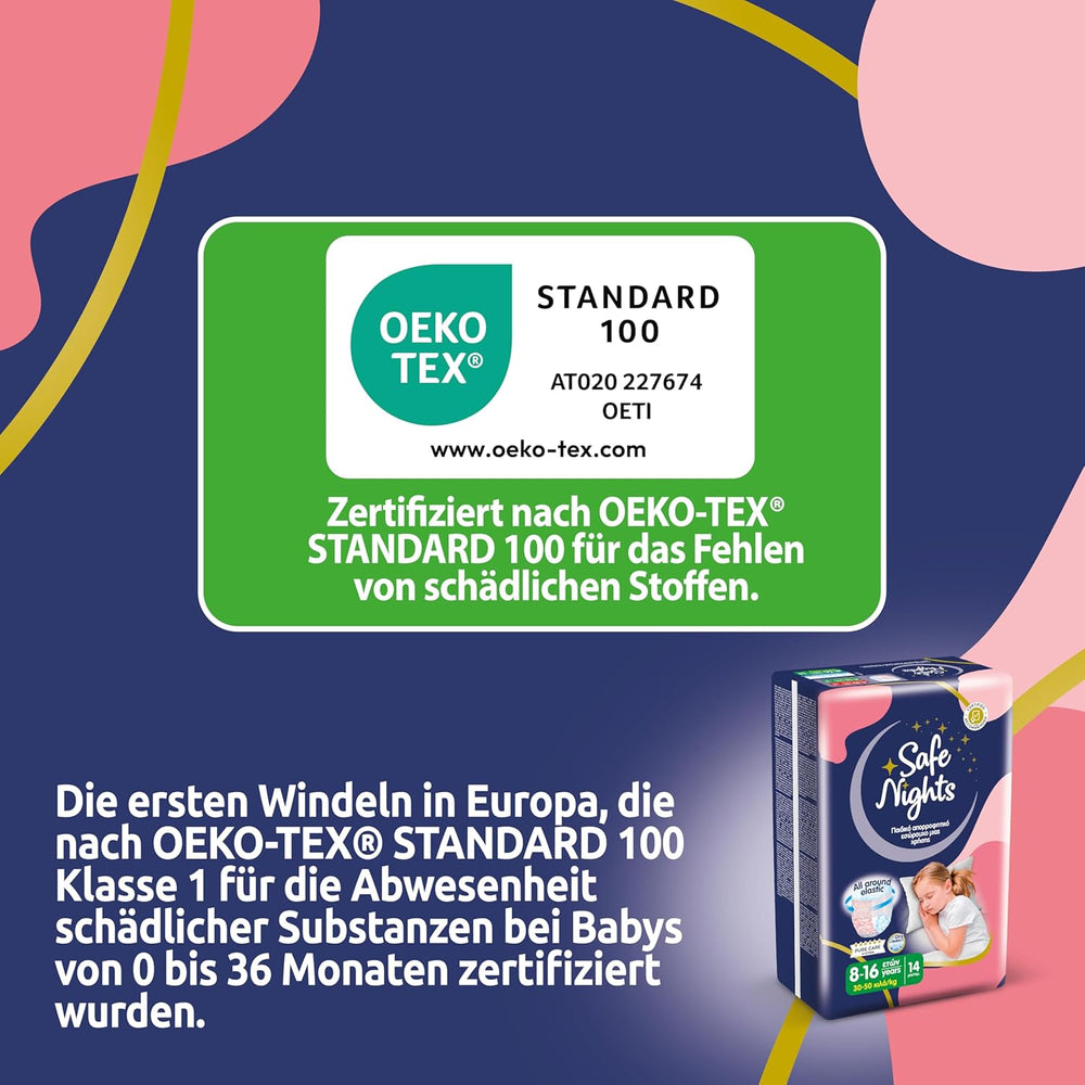 Safe Nights Girl, vêtements de nuit absorbants pour filles de 8 à 16 ans (30 à 50 kg), lot de 14