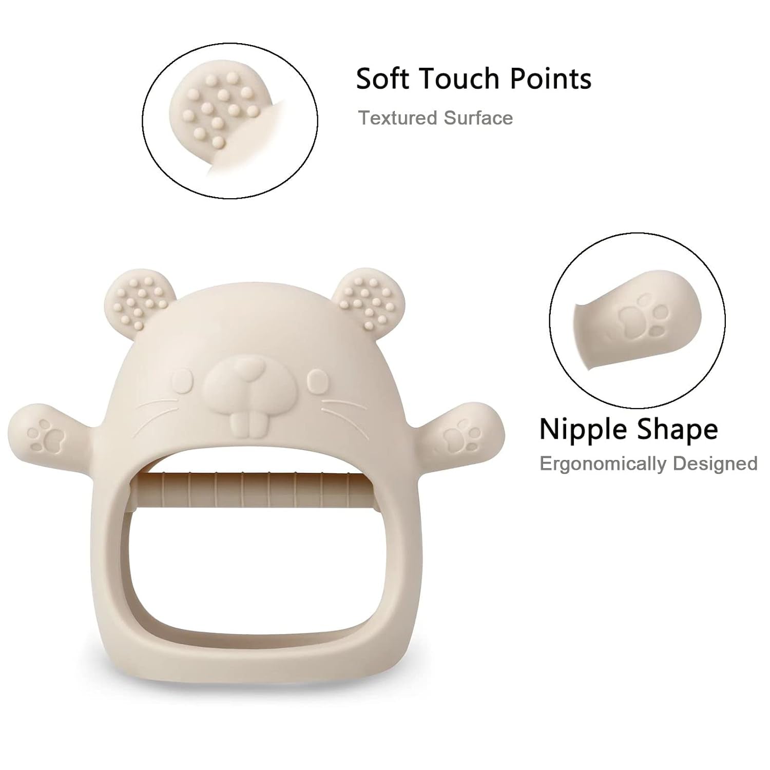 PandaEar Jouet de dentition en silicone pour bébé | Gant de dentition suggéré | Sucette à mâcher pour soulager la douleur (blanc/rose)