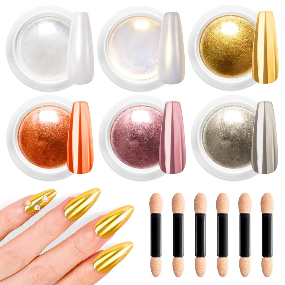 BISHENGYF Rose Gold Chrome Nail PowderNouvelle mise à niveau Grosse Kapazitä Chrom PulverSuper-Spiegeleffekt Metall Mirror Chrome Powder – Neon Glassy Pearl Effect Glitter Nail Art Pulver pour DIY Salon