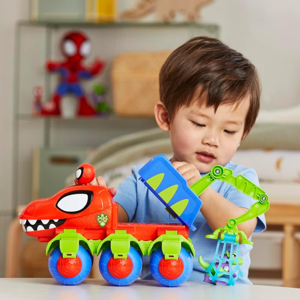 Marvel Spidey et ses super amis Dino Crawler Superhero Playset avec figurines Spidey et Dino et jouet de transport pour 3 ans et plus Figurines d'action Naty Shop