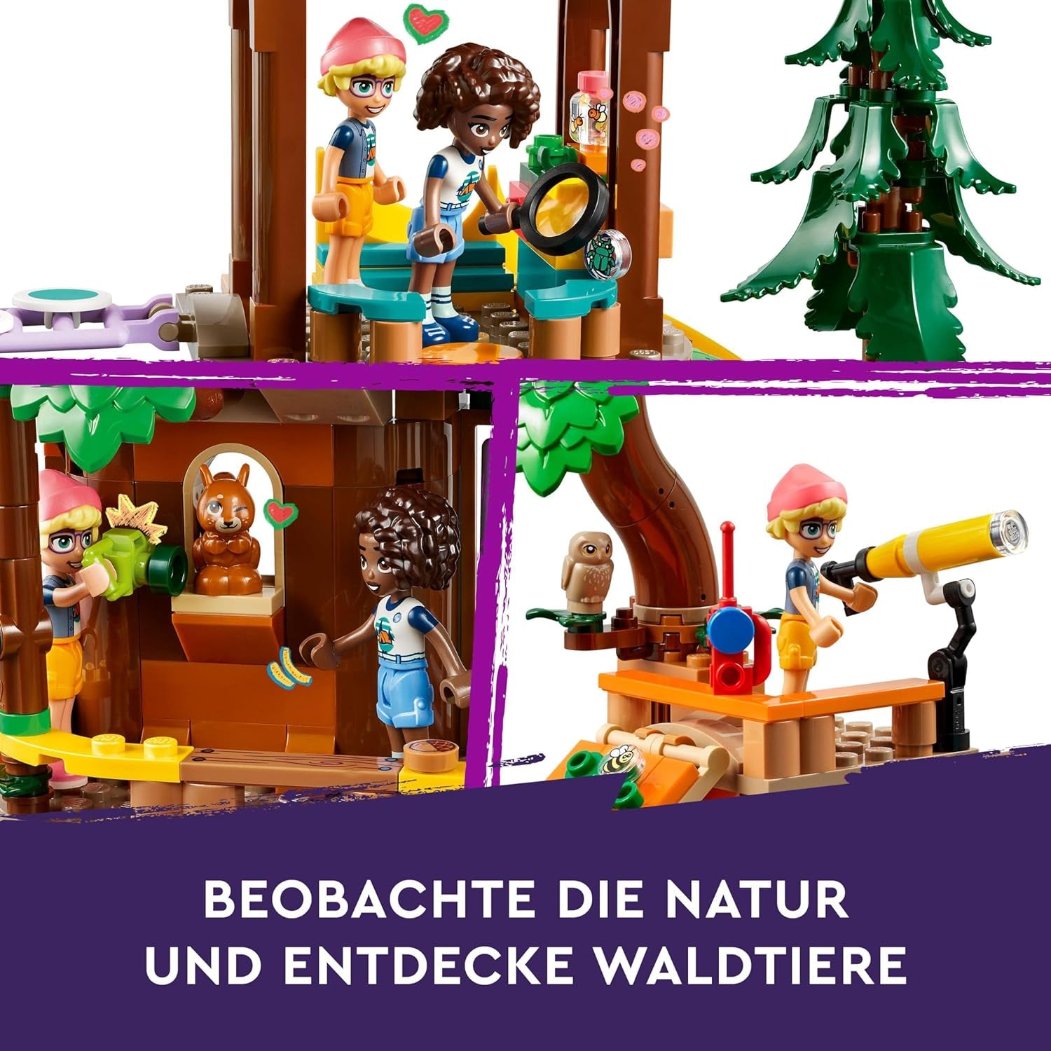 LEGO Friends Tree House At Adventure Camp, set de jeu pour filles et garçons à partir de 8 ans avec 5 figurines et 5 animaux, idée cadeau pour jeux créatifs, jouets de sport, maison de poupée 42631 Sets de construction Besuche den LEGO-Store