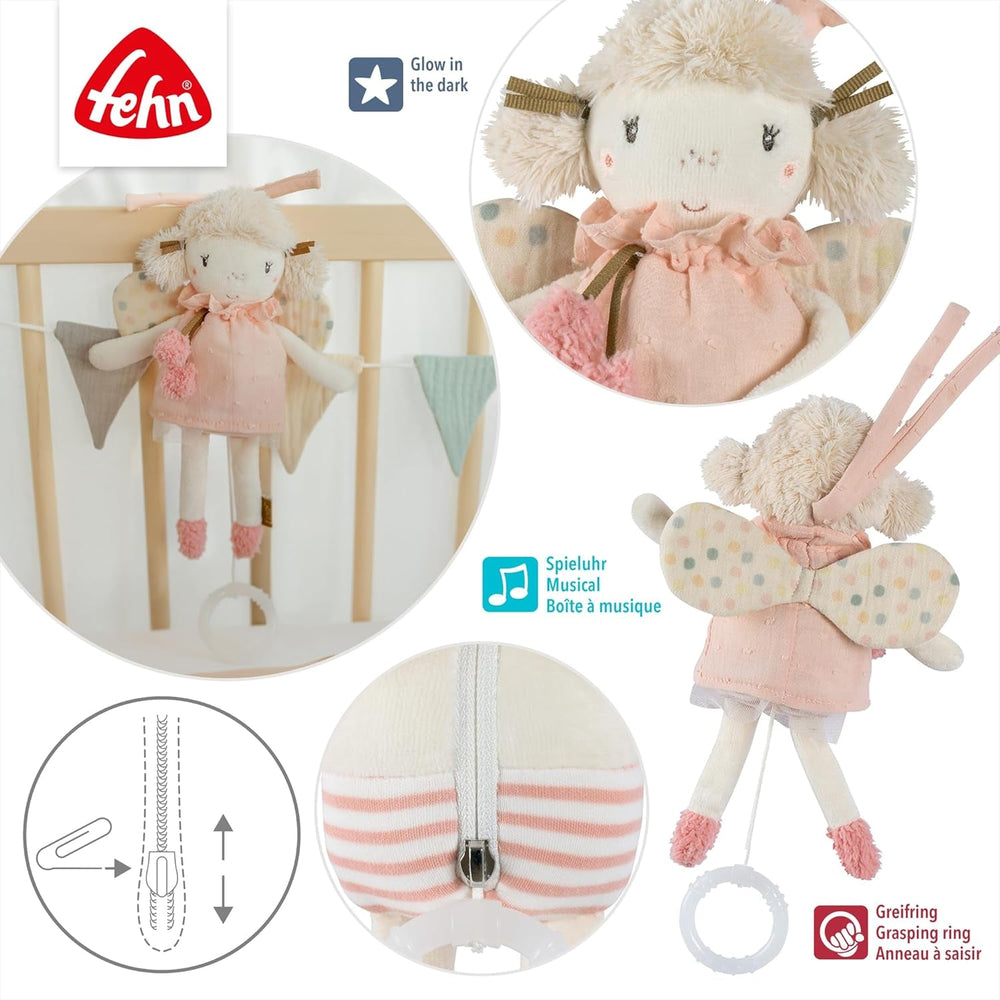 Fehn mini boîte à musique fée - peluche et aide-sommeil : boîte à musique à remontage avec la douce mélodie "Le Lac des Cygnes" apaise dans toutes les situations - pour les bébés et les jeunes enfants à partir de 0 mois Jouets Bebe Naty Shop