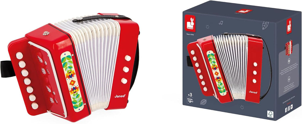 Janod - Accordéon Gioia - Instrument de musique pour enfants - Jeux de rôle et éducation musicale précoce - Avec sangle - Dès 3 ans, J07654 Jucarii Bebe Naty Shop
