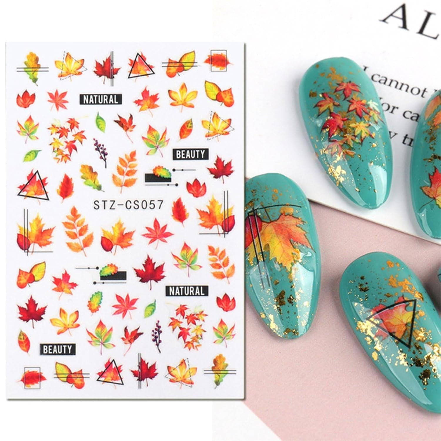 JMEOWIO Nagelsticker Herbst 9 Blatt Nail Art Sticker Selbstklebend Nagelaufkleber Kürbis Ahornblatt Erntedankfest Dekoration Nageldesign Zubehör