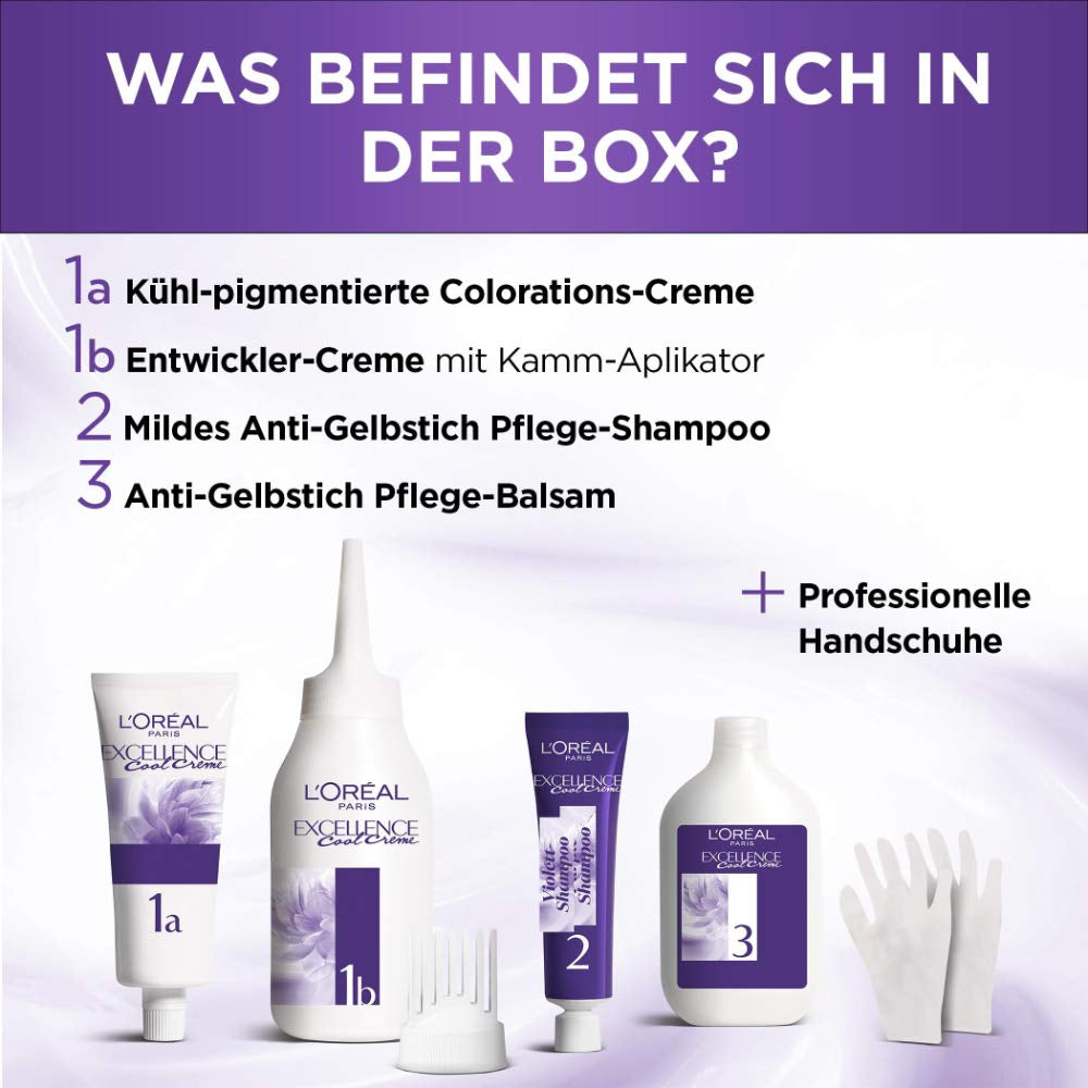 L'Oréal Paris Coloration capillaire permanente résultat couleur ultra cool, couverture 100% des cheveux gris, coffret comprenant coloration, shampoing et crème de soin, Excellence Cool Creme, N°7.11 Blond moyen ultra cool (Blond) Coloration capillaire Naty Shop