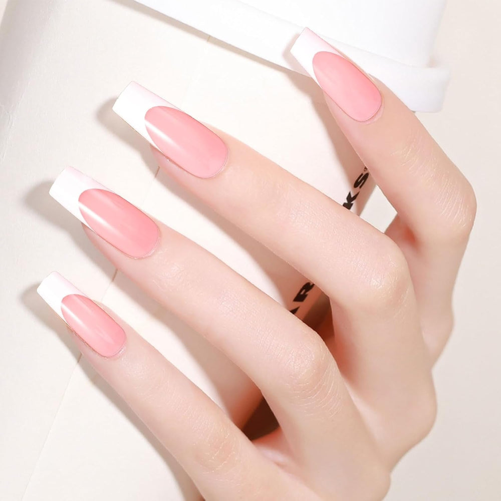 360pcs Ongles Artificiels Ongles Français Moyen Rectangle Faux Ongles Faux Ongles Naturels DIY Faux Ongles Conseils avec Lime à Ongles Presser sur Faux Ongles pour Dames et Femmes