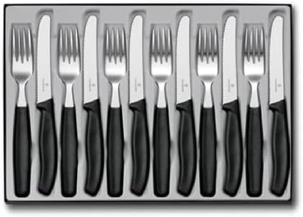 Victorinox Swiss Classic, Profi Tafelbesteck, 12-Teilig, Extra Scharfe Klinge, Wellenschliff, 11 cm, Rostfreier Stahl, Schwarz Kitchen Naty Shop