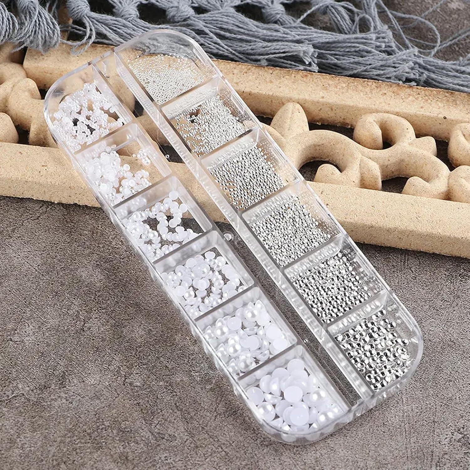 GZSY Nail Art Strasssteine ​​​​Nagel Perlen Weiß 12Raster Nagel Charms Nageldesign Zubehör Perle Nail Art