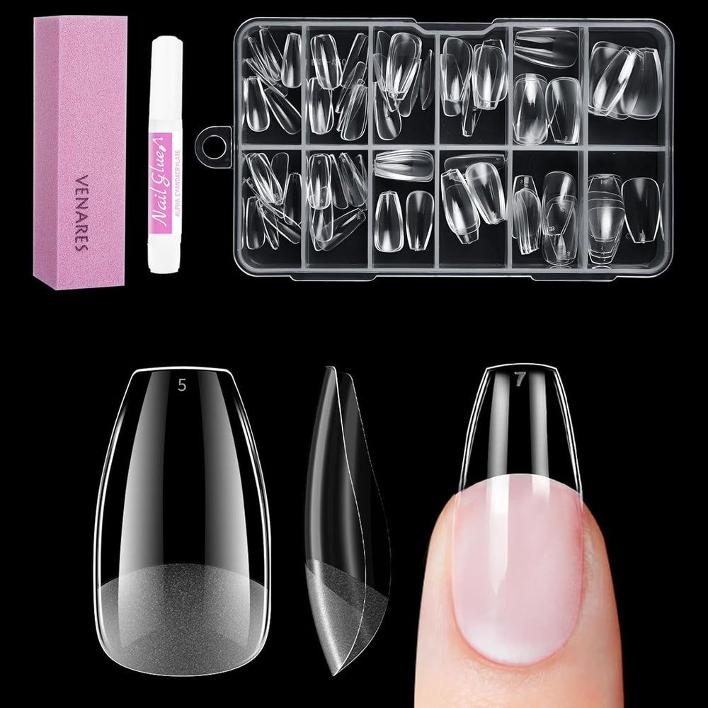 Faux ongles pour ongles en gel, ensemble de 120 pièces d'ongles artificiels courts de couleur amande, 11 tailles d'ongles en gel, pointes d'ongles en colle, bloc tampon à ongles