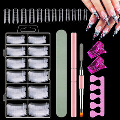 Ensemble de 120 formes d'ongles doubles, modèles d'extension d'ongles avec brosse rose à double extrémité, clip pour pointe d'ongle, séparateur d'orteil en éponge et lime à ongles pour ongles en polygel
