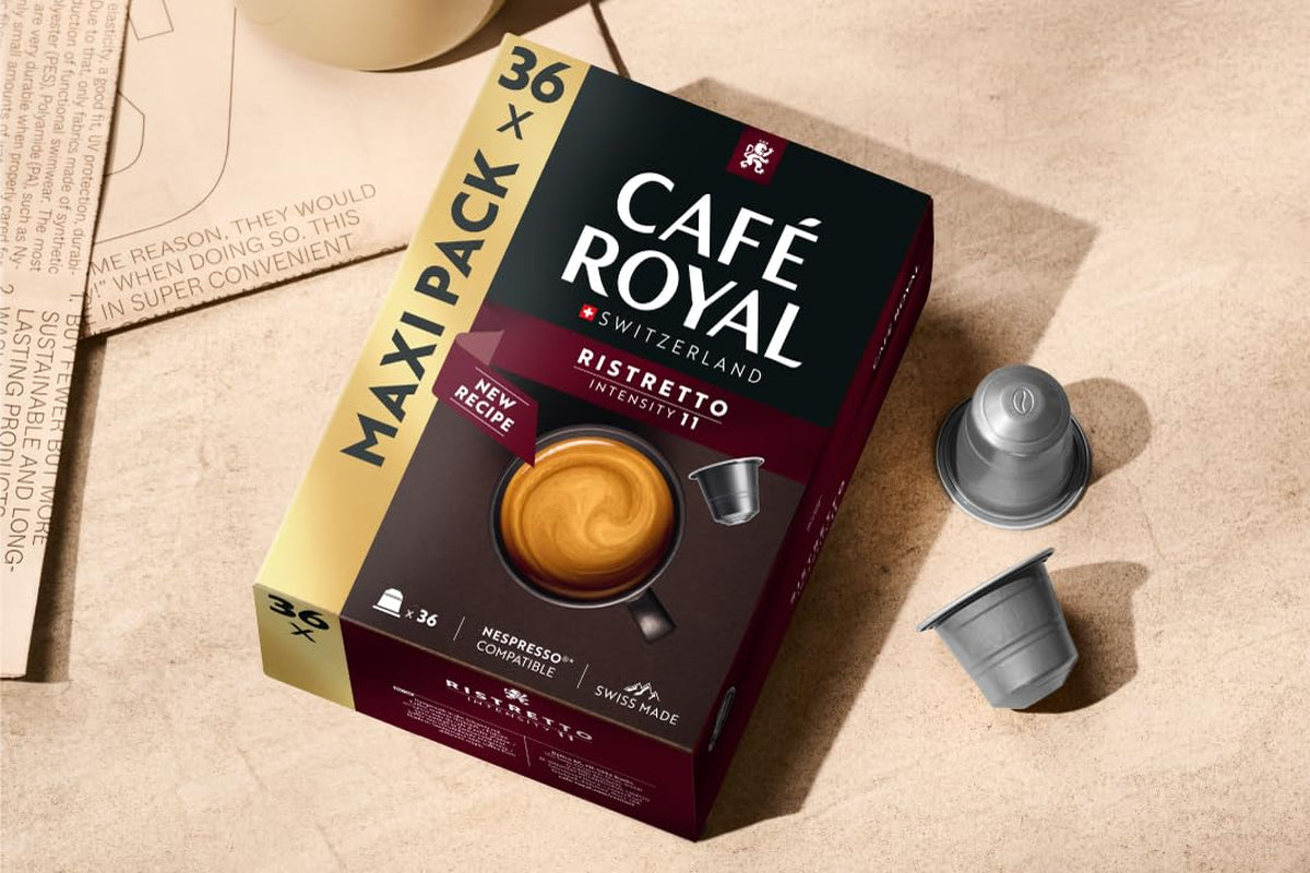 Café Royal Ristretto – Capsules de café compatibles Nespresso®, 100% Arabica, torréfaction intense, foncée, intensité 11/12, Rainforest Alliance, 36 capsules