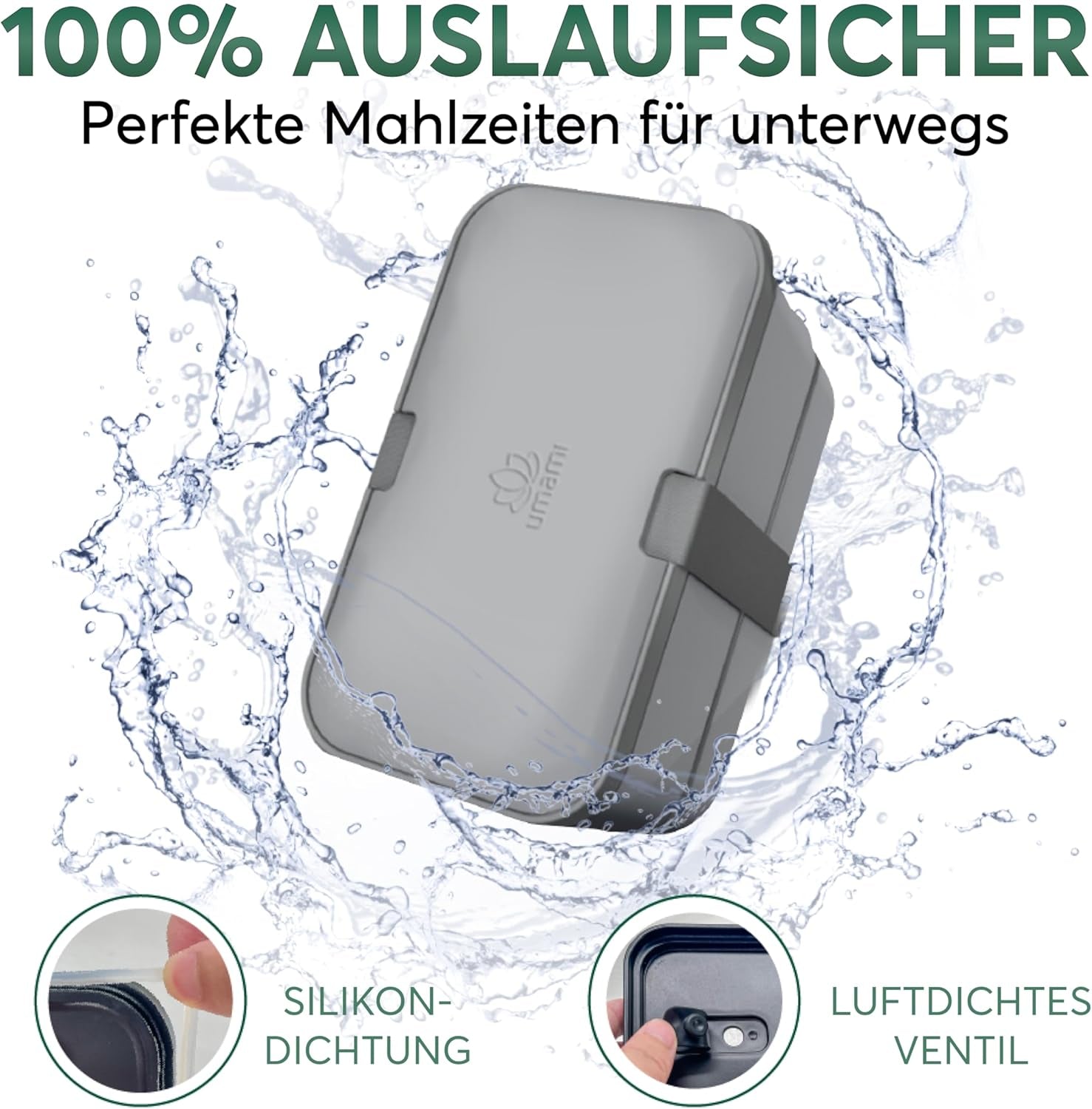 Boîte à lunch Umami pour adultes, boîte à bento empilable avec 4 couverts et compartiments, boîte à lunch adulte, récipient à salade à emporter, boîte à lunch pique-nique/bureau, gris anthracite, boîtes de conservation des aliments 1500 ml Naty Shop