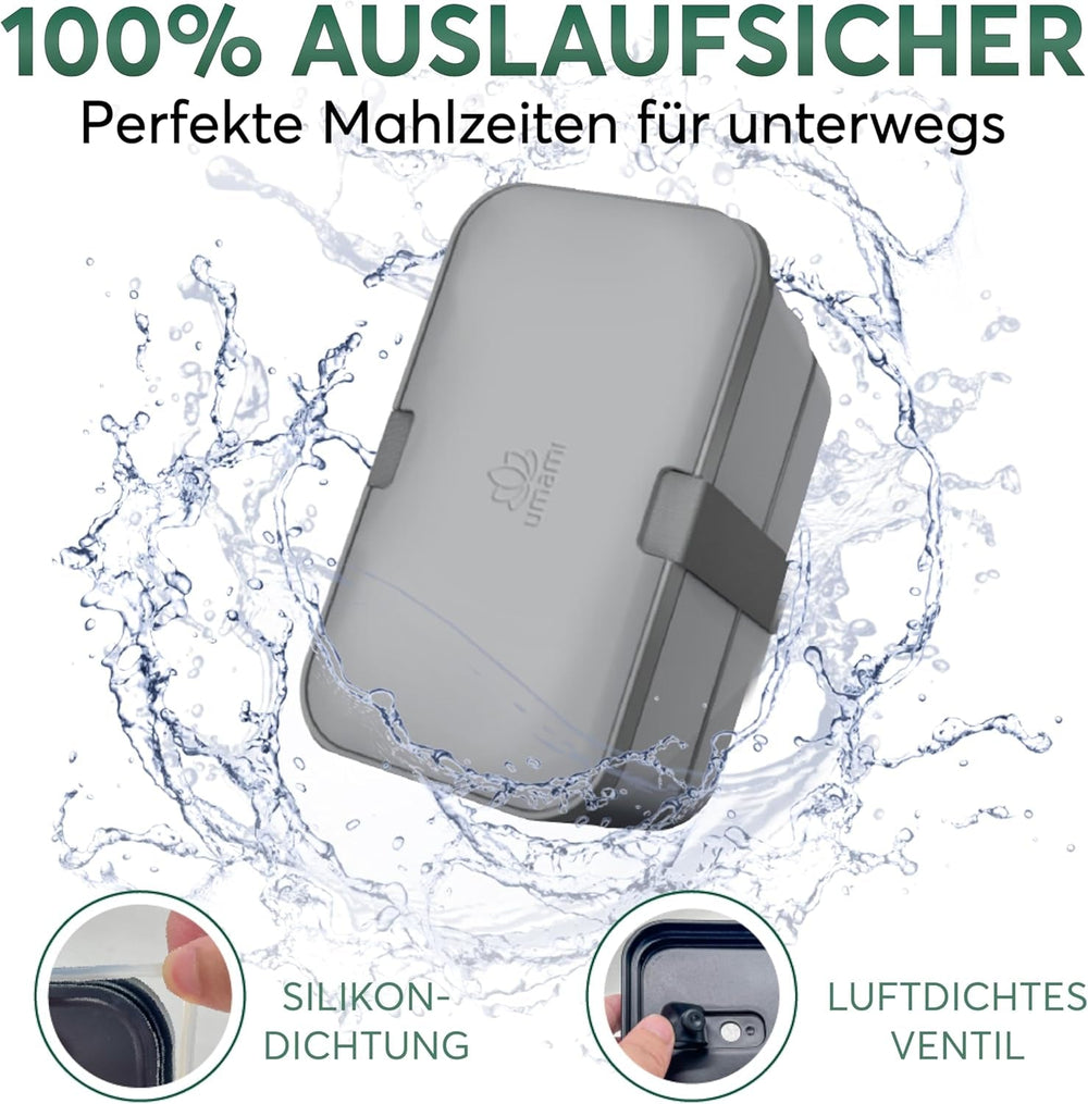 Boîte à lunch Umami pour adultes, boîte à bento empilable avec 4 couverts et compartiments, boîte à lunch adulte, récipient à salade à emporter, boîte à lunch pique-nique/bureau, gris anthracite, boîtes de conservation des aliments 1500 ml Naty Shop