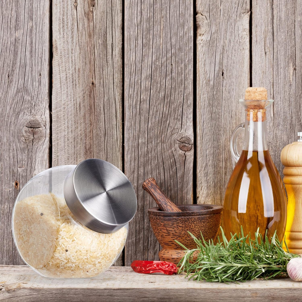 Relaxdays Lot de 4 Pots à Bonbons 1,5 L Pots de Conservation pour Aliments sucrés Candy Bar Couvercle en Acier Inoxydable Transparent Argent Boîtes de Conservation des Aliments Naty Shop