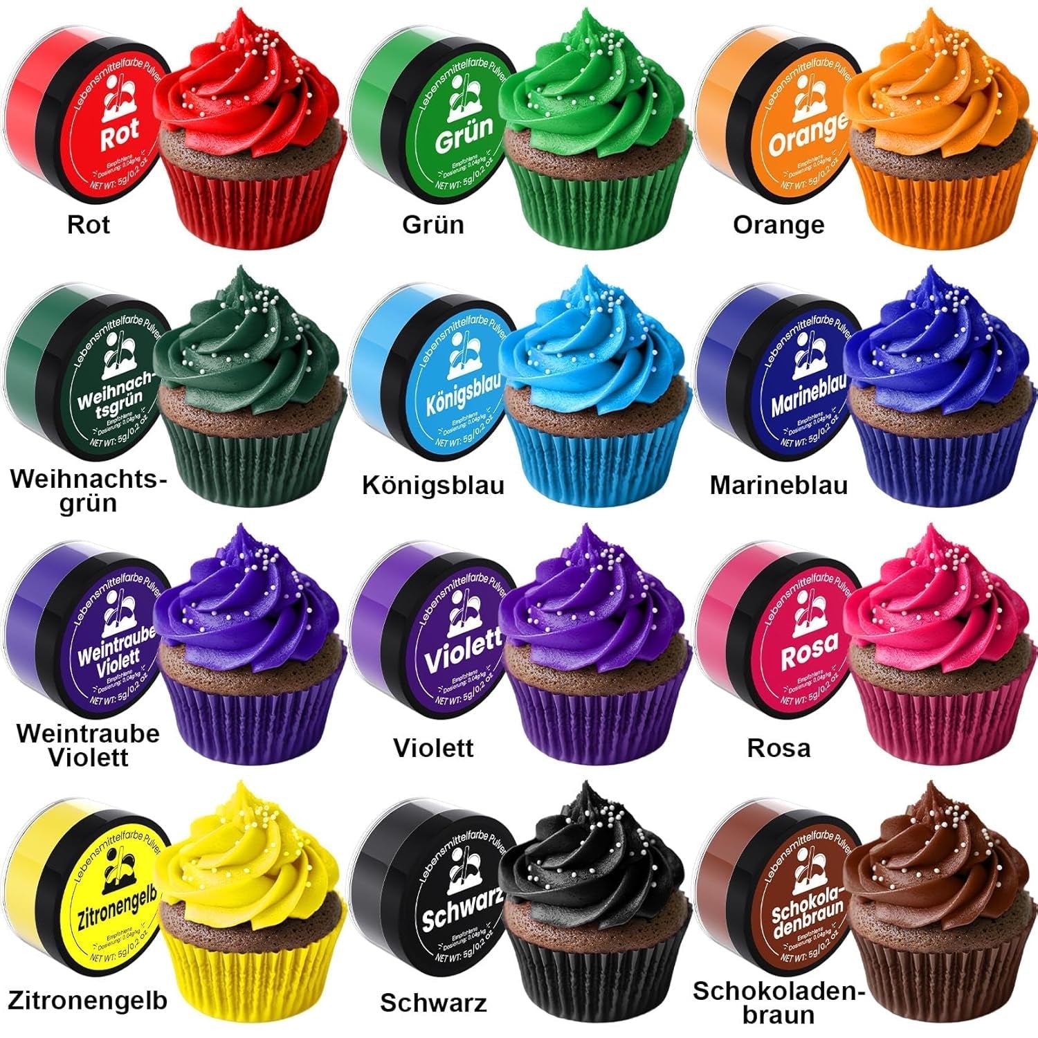 Colorant alimentaire en poudre 12 couleurs x 5g - Colorant alimentaire hautement concentré pour la pâtisserie, colorant alimentaire en poudre pour gâteaux, macarons, biscuits, glaçages (pour usage domestique et professionnel)