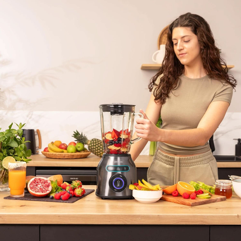 Cecotec Batteur sur socle Power Black Titanium 2200MAX Smooth, 2200 W Puissance Maximale, 6 Klingen Aus Edelstahl, Fonction Ice-Crush, Fonction Turbo et Smoothie, Fonction Autoclean Cuisine Naty Shop