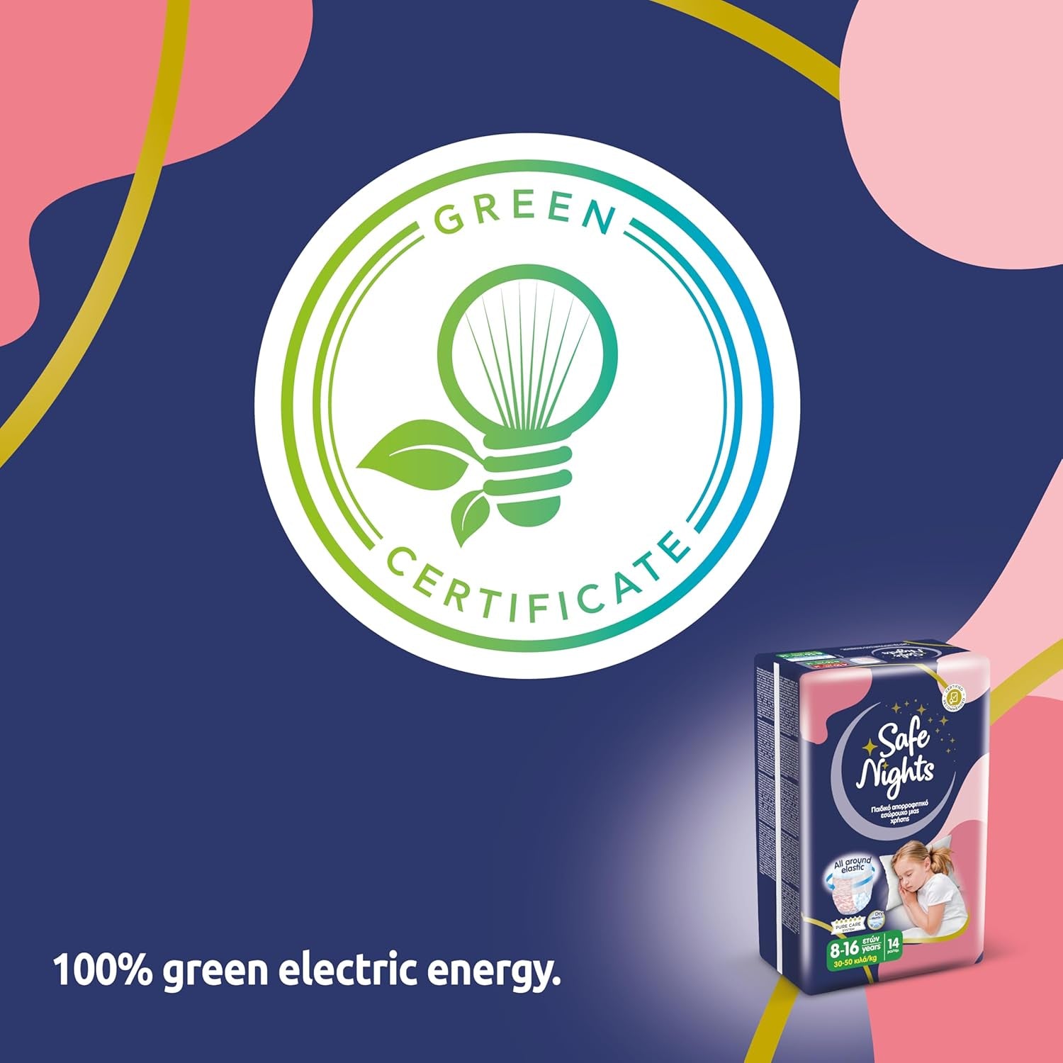 Safe Nights Girl, vêtements de nuit absorbants pour filles de 8 à 16 ans (30 à 50 kg), lot de 14