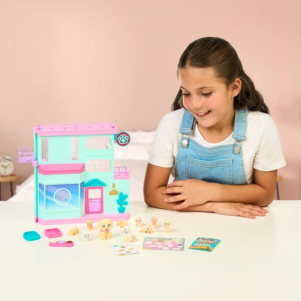 Ensemble de jeu Little Live Pets Mama Surprise Families Baby Clinic, 3 chiots Retriever inclus, ensemble de jeu magique double face (27,8 cm de largeur, 23,8 cm de hauteur). Nourrir, se baigner et jouer, cadeau pour enfants Figurines Naty Shop