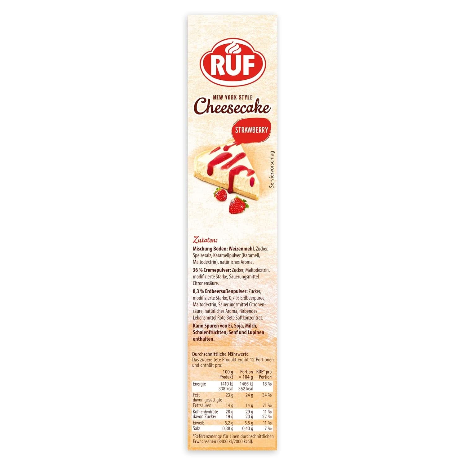 RUF New York Cheesecake Strawberry No Bake, Cheesecake américain original avec sauce aux fraises, 360 grammes Kitchen Naty Shop