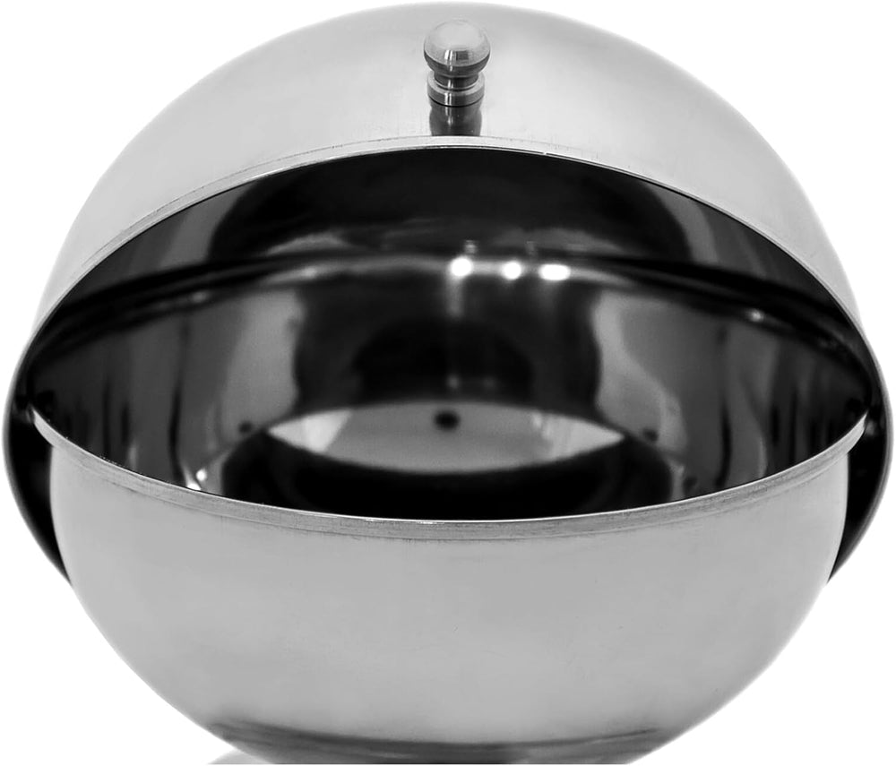 Relaxdays SWEETY Sucrier Inox 14 x 13 x 13 cm (H x L x P) Boule à Sucre avec Couvercle Roulant Boite à Bonbons Ronde Argenté