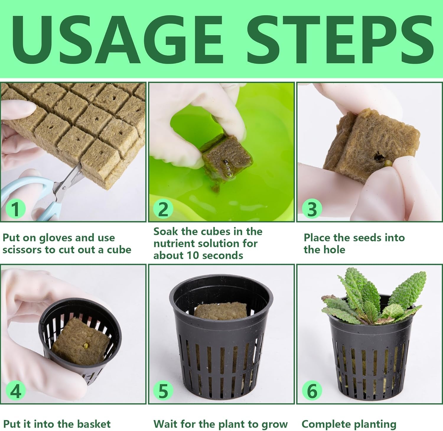 Kit de filet de culture hydrographique de 76 pièces - 20 pièces de 2 pouces (5 cm) - Filet supérieur avec filet de protection, 36 pièces de fil de pierre, 20 pièces d'articles de nettoyage de jardin en tissu pour la culture hydrographique