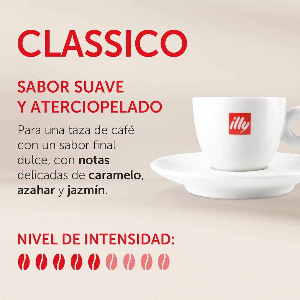 illy, Kaffeebohnen Zum Mahlen CLASSICO, 100% Arabica avec des notes de fleurs d'oranger et de jasmin, goût sucré et arrière-goût sucré, 1 dose de 500g