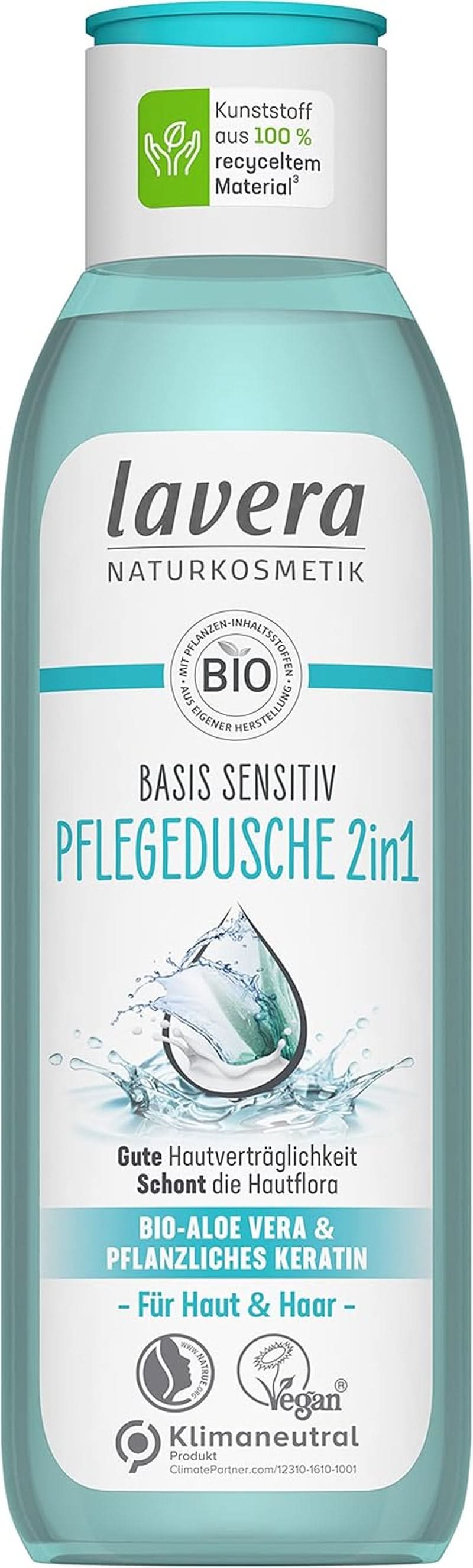 Lavera Care Basis Sensitiv 2 en 1, Shampoing et gel douche à l'aloe vera bio et kératine végétale, 250 ml Douche et bain Naty Shop