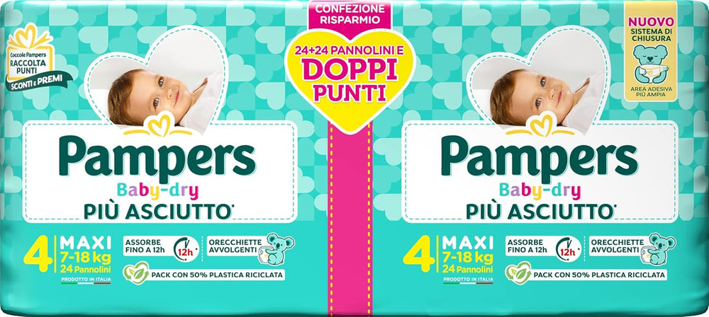 Couches Pampers Baby Dry Maxi Twin Pack, taille 4 (7-18 kg), 48 couches