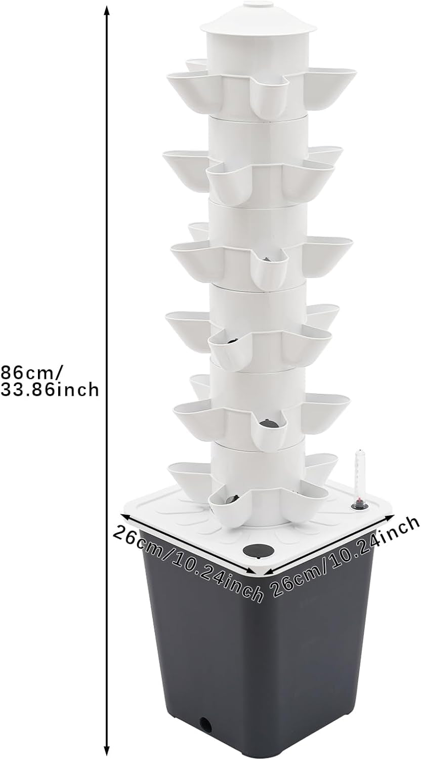 Tour hydroponique de 30 capsules, système de culture hydroponique de jardin, kit de culture hydroponique verticale à 6 niveaux, tour aéroponique avec pompe d'hydratation, adaptateur et lit de semence (gris)