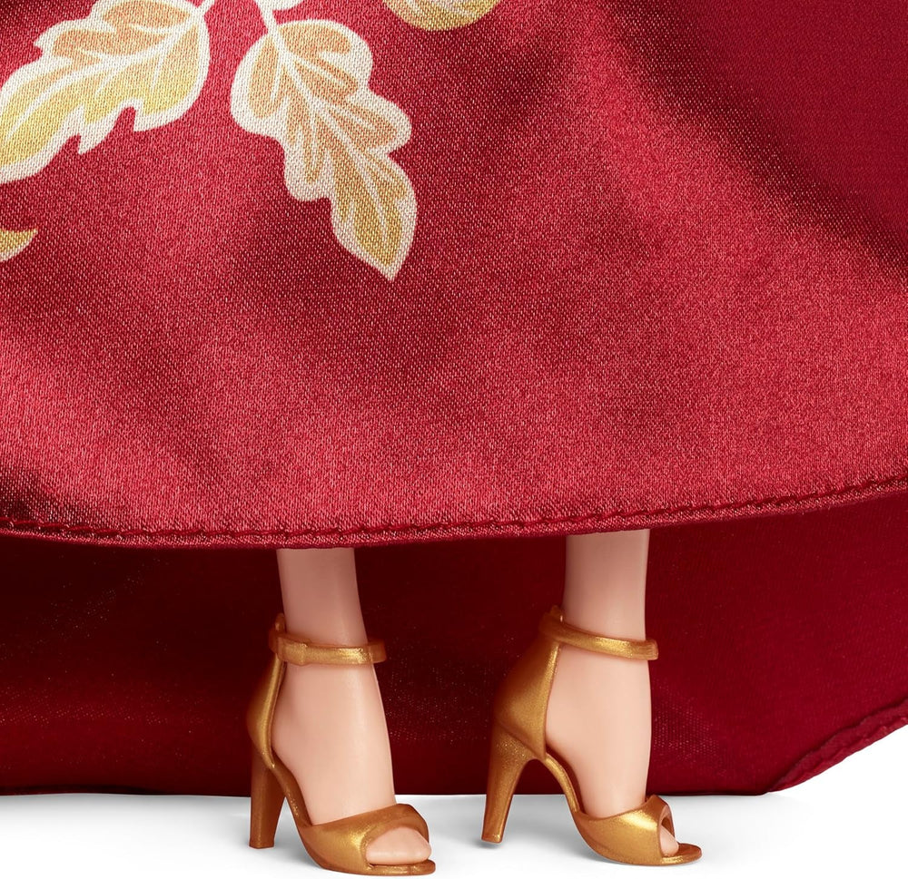 Barbie Signature Lunar New Year Modepuppe in rotem Kleid mit goldenem Pfingstrosenmuster, Spielzeug zum Sammeln, JJX83