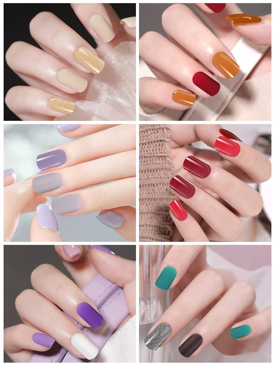 EBANKU 576 pièces ongles courts à presser avec colle à ongles, 12 couleurs d'ongles artificiels courts mats, 8 ongles artificiels courts brillants, 4 ongles artificiels à paillettes