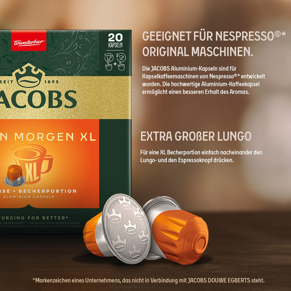 Jacobs Capsules de café Guten Morgen XL Intense, Intensité 8/12, 10 x 20 tasses, Capsules de café compatibles Nespresso*, 200 capsules