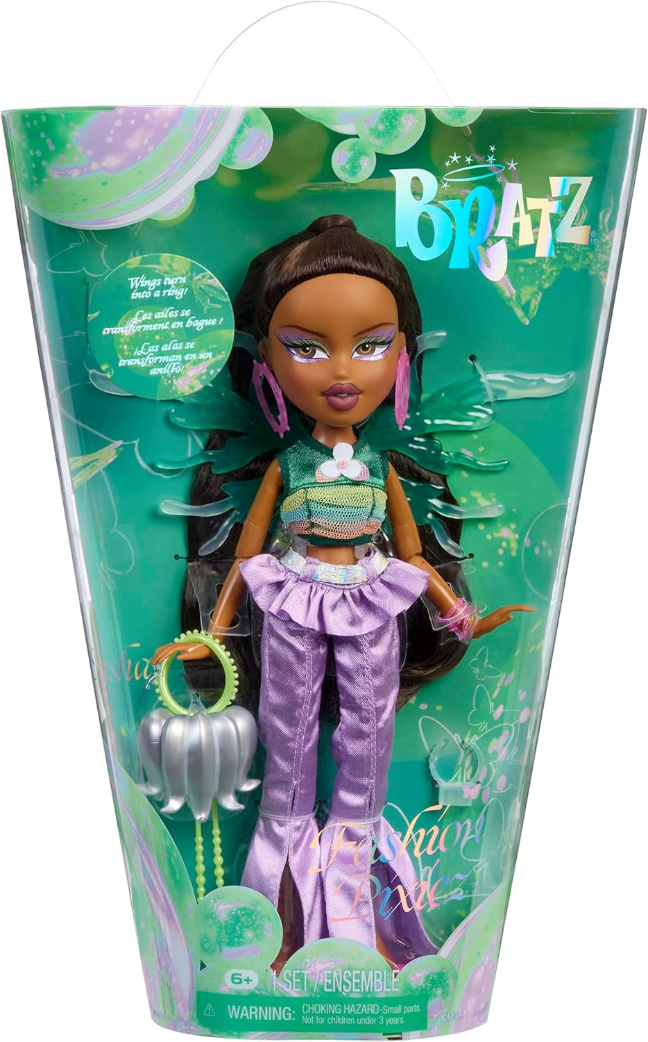 Bratz Fashion Pixiez Sasha Doll - Fantastique poupée de collection avec de la vraie mode et des accessoires, des ailes qui se transforment en bague
