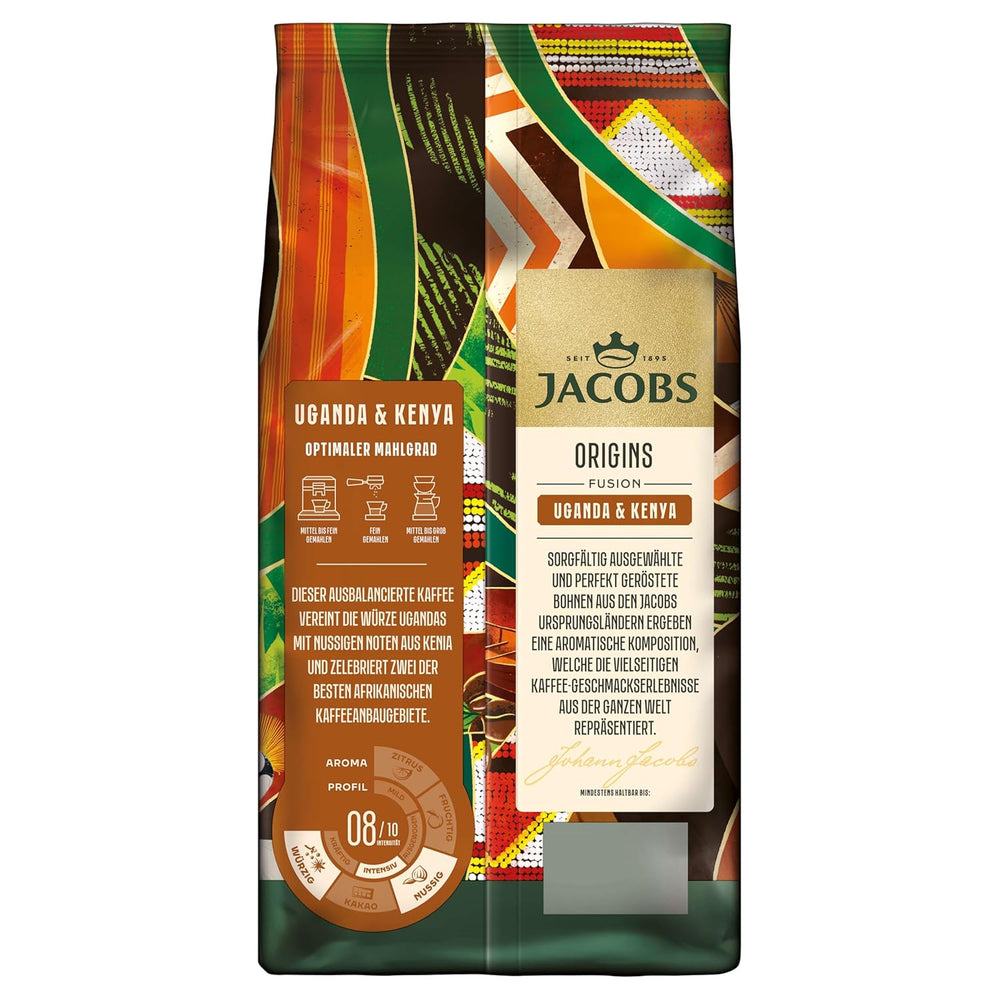Café en grains Jacobs Origins Ouganda et Kenya, expresso corsé avec une note épicée, force 8/10, grains de café entiers, 1 kg