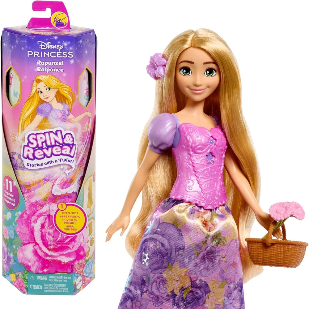 Mattel Disney The Ice Queen Elsa Fashion Doll Set, Spin & Reveal avec 11 surprises, dont 5 accessoires, 5 autocollants et une scène de jeu, inspirée du film Disney, HTG25 Dolls Naty Shop Rapunzel Fashion Doll Set