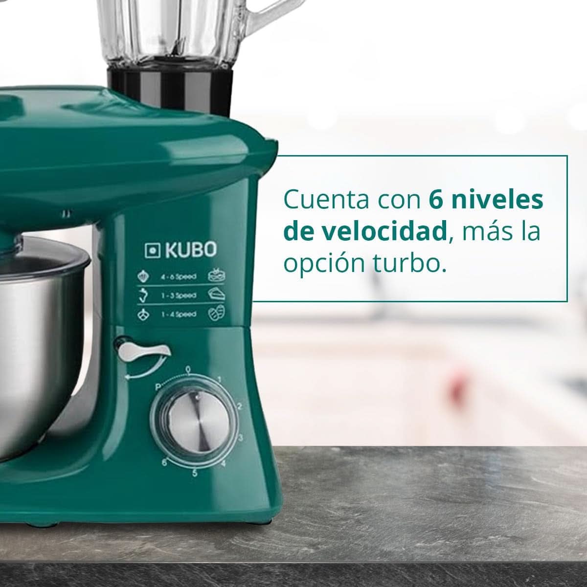 Küchenmaschine - 7 Zubehörteile: Mixbecher, Fleischwolf, Große Schüssel, Schutzdeckel, Schneebesen, Mixer Und Netmaschine - Couleur: Vert - Fassungsvermögen: 6 litres Mère et Enfant Naty Shop