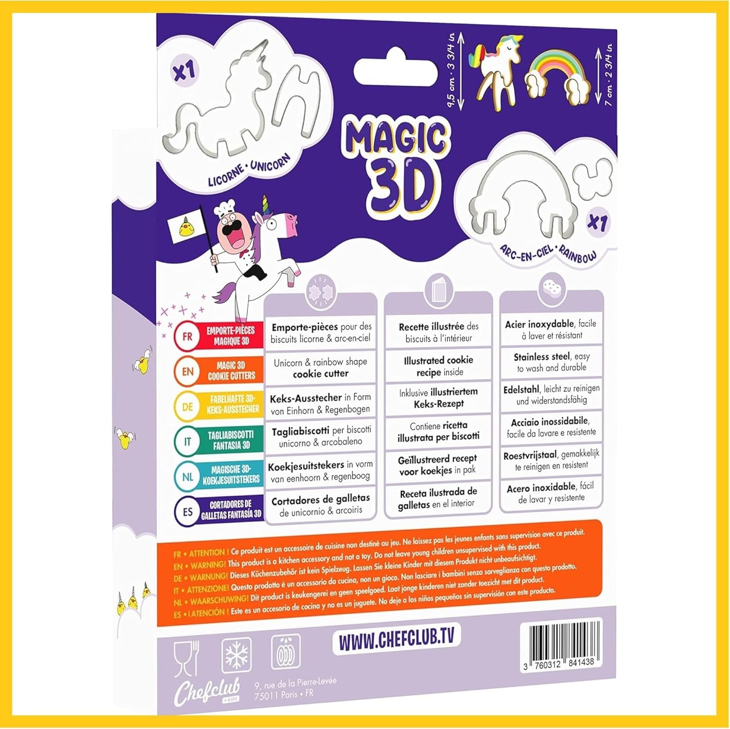 CHEFCLUB, Emporte-pièces magiques licorne et arc-en-ciel 3D, emporte-pièces emboîtables 3D licorne et arc-en-ciel, plaisir de pâtisserie pour les enfants