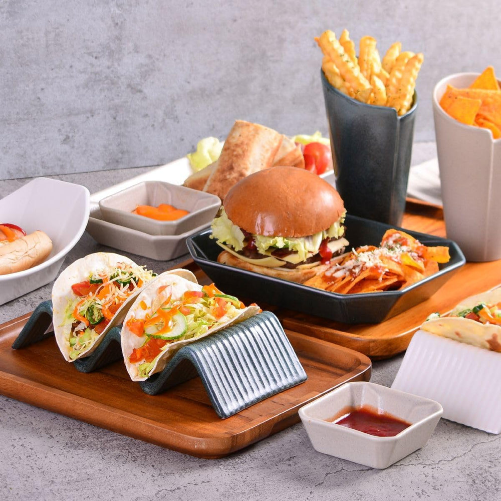 CreaTable, 33984, Série Street Food, Service de Vaisselle pour 2, Support Street Taco 2 en Grès, Passe au Lave-Vaisselle et au Micro-Ondes, Fabrication de Qualité