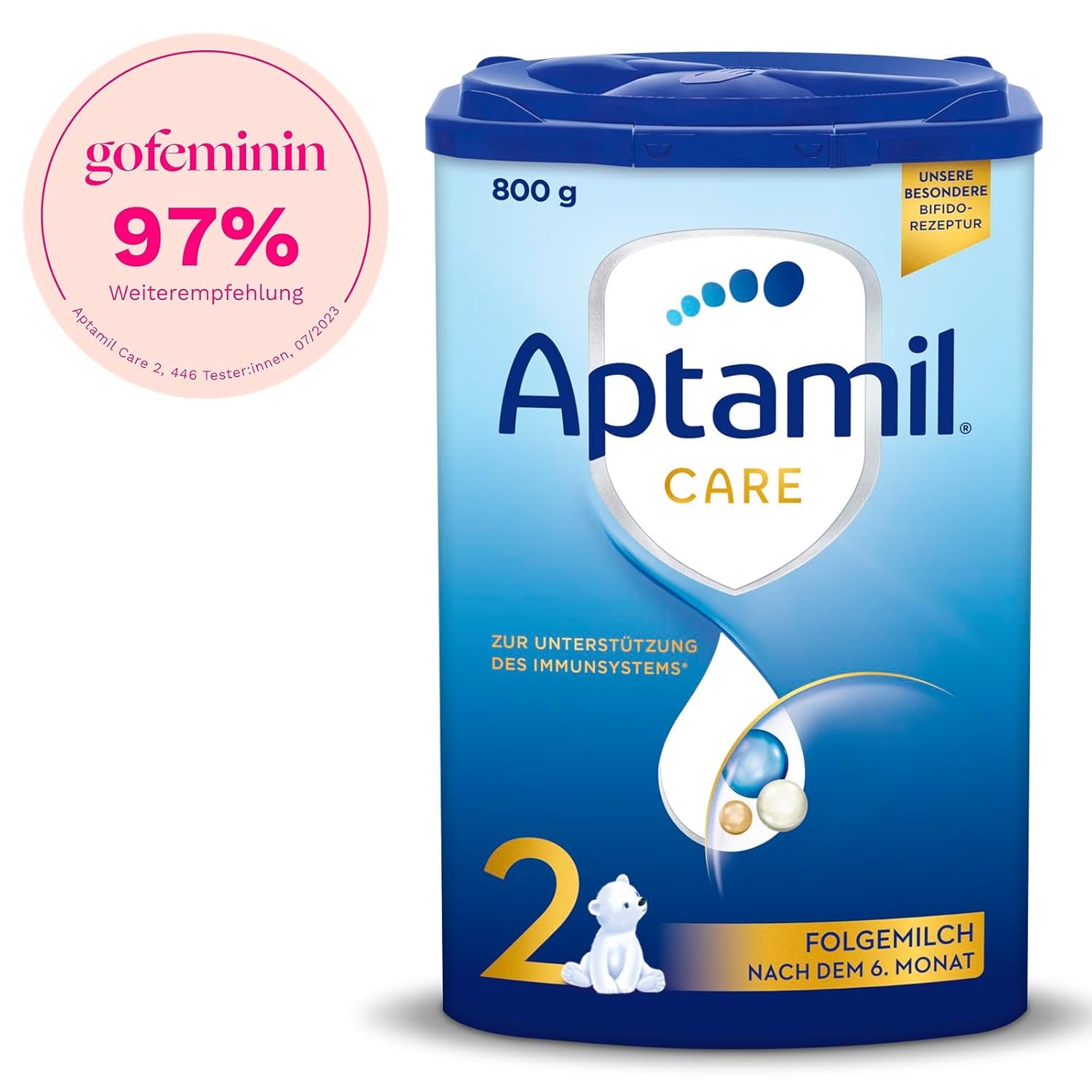 Aptamil Care 2 - Lait de suite après 6 mois, avec Oméga 3 et 6, DHA et ARA, sans huile de palme, nourriture pour bébé, lait en poudre, 1 x 800 g (paquet de 6)