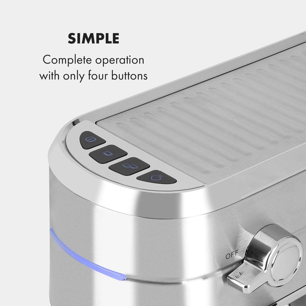 Klarstein Futura Machine à expresso, machine à expresso à filtre portable, 1450 W, 20 bars, qualité Barista, double buse, arrêt de débit, machine à expresso à filtre portable, fonction mousseur à lait, argent