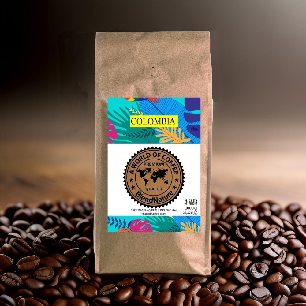 1 kg de grains de café naturels 100% Arabica - origine exclusive de Colombie - récompensé par 82 points par la Specialty Coffee Association (SCA) - pour son arôme, son goût et son excellence