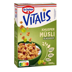 Dr. Oetker Vitalis Classic Crispy Muesli : Grand paquet de muesli croustillant pour petit-déjeuner aux raisins secs, 1 paquet, 1,5 kg