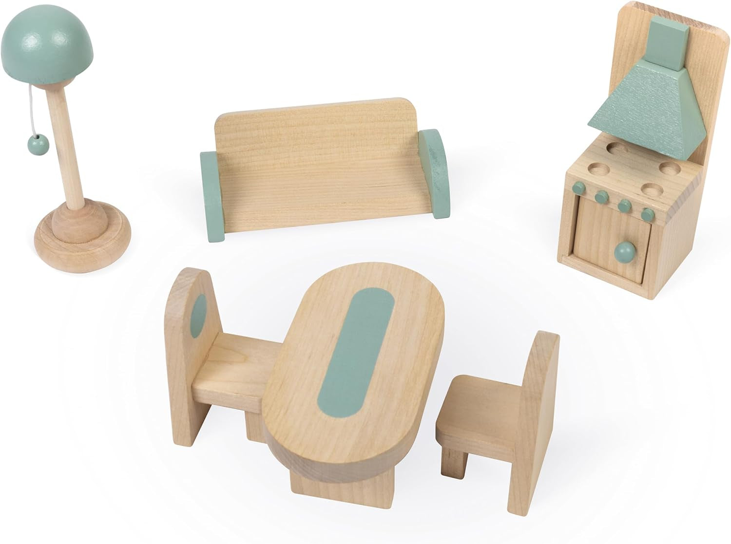 Janod - Ma première maison de poupée en bois - 10 accessoires - Meubles de poupée - Portes magnétiques et toit amovible - Jouet en bois certifié FSC - 3 ans et plus