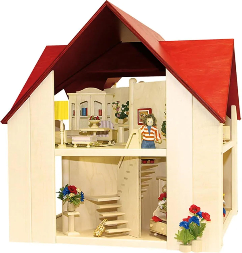 23112 Maison de poupée, couleur bois, rouge