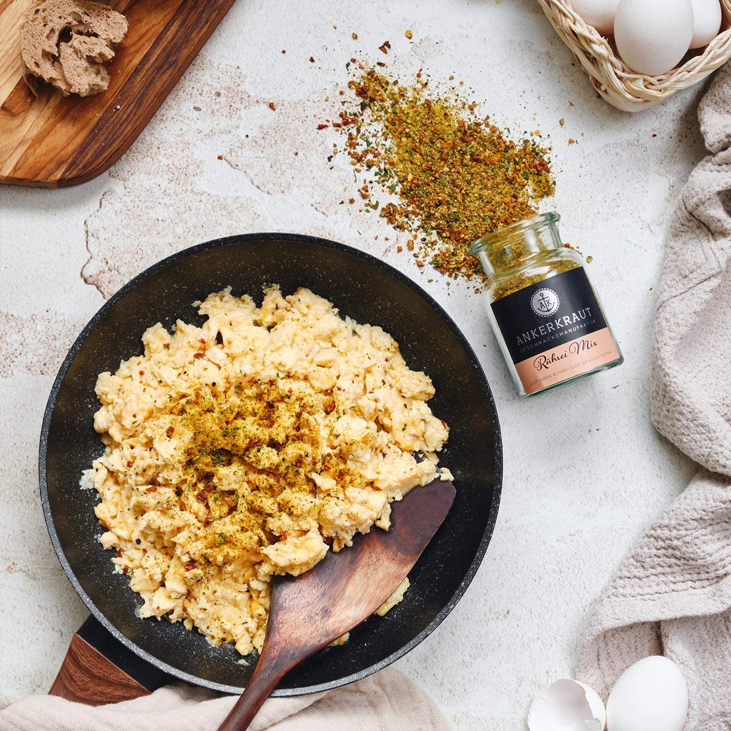 Ankerkraut Rührei Gewürz, für Omelette und Rührei, auch für Veganer und Vegetarier, zuckerfrei, 80 g im Korkenglas